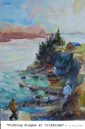 Fishing stages at Irishtown 2, Newfoundland, Canada, Oil 
on Canvas